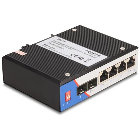 Switch industriale Gigabit Ethernet 4 porte RJ45 2 porte SFP per guida DIN - Foto 1