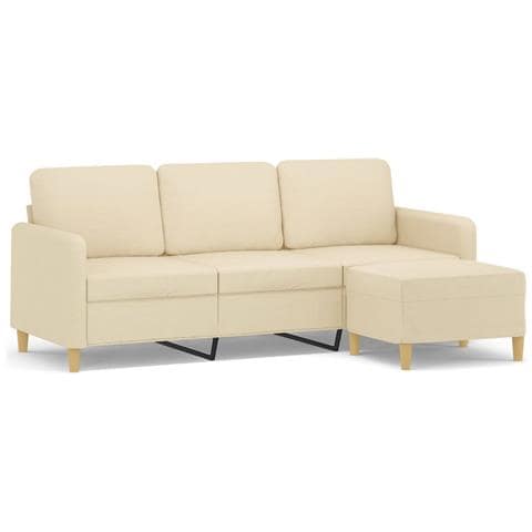 Divano A 3 Posti Con Poggiapiedi Crema 180 Cm In Tessuto - Foto 1