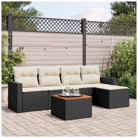 Set Divano da Giardino 6 pz con Cuscini Nero in Polyrattan - Foto 2