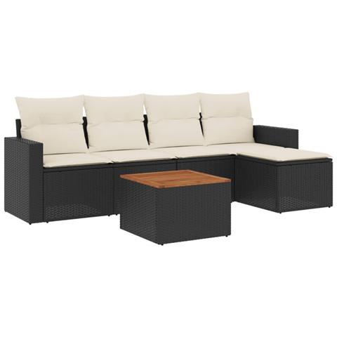 Set Divano da Giardino 6 pz con Cuscini Nero in Polyrattan - Foto 1