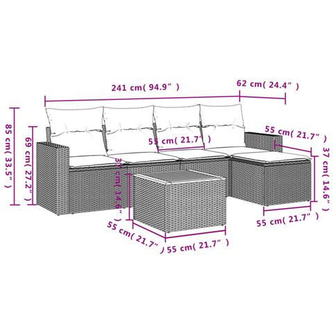 Set Divano da Giardino 6 pz con Cuscini Nero in Polyrattan - Foto 3
