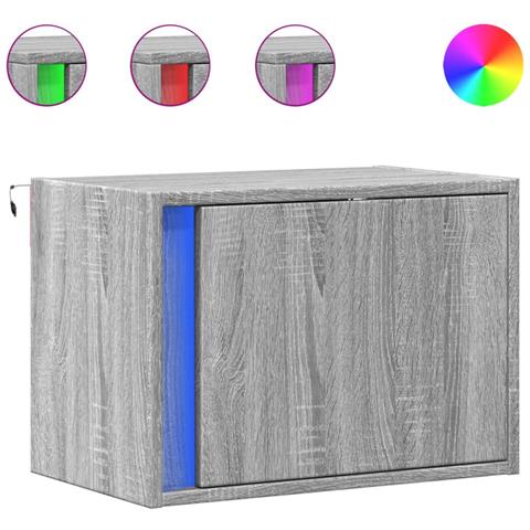 Comodino A Parete Con Luci Led Grigio Sonoma - Foto 2