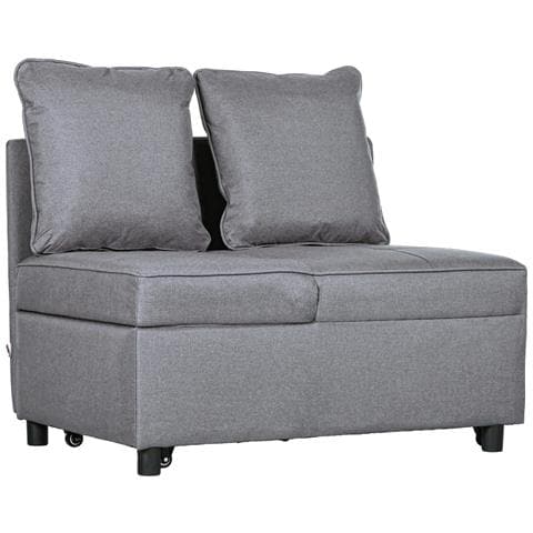 Poltrona Letto 3 in 1 con Schienale Reclinabile, in Tessuto Effetto Lino e Legno, 98x69x65 cm, Grigio Scuro - Foto 1