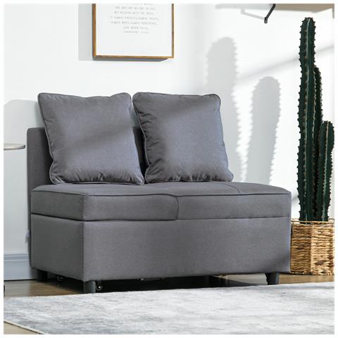 Poltrona Letto 3 in 1 con Schienale Reclinabile, in Tessuto Effetto Lino e Legno, 98x69x65 cm, Grigio Scuro - Foto 6