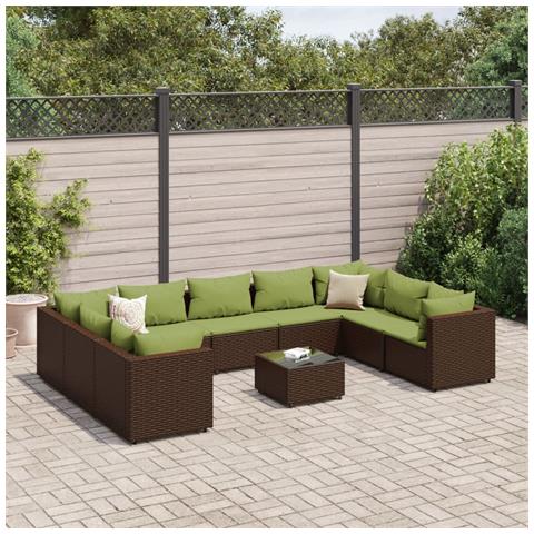 Set Divani Da Giardino 10 Pz Con Cuscini In Polyrattan Marrone - Foto 1