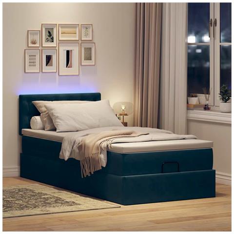 Pouf Letto Con Materasso E Led Blu Scuro 80x200cm In Velluto - Foto 3