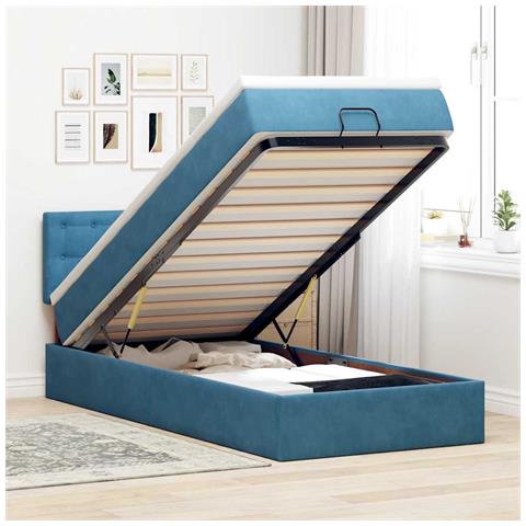 Pouf Letto Con Materasso E Led Blu Scuro 80x200cm In Velluto - Foto 1