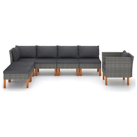 Set Divani Da Giardino 7pz Polyrattan Legno Di Eucalipto Grigio - Foto 1