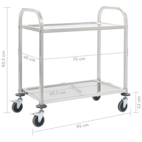 Carrello Da Cucina A 2 Livelli 95x45x83,5 Cm In Acciaio Inox - Foto 6