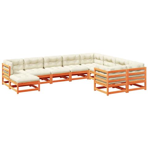 Lusso Casadino -  Set Divani Giardino 10pz Con Cuscini Marrone Cera Massello Pino - Foto 1