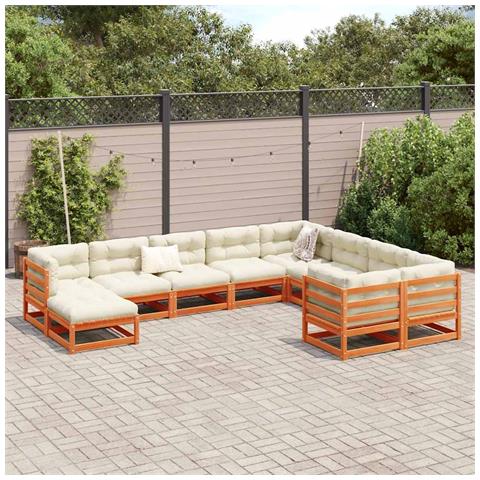 Lusso Casadino -  Set Divani Giardino 10pz Con Cuscini Marrone Cera Massello Pino - Foto 2