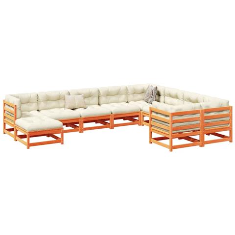 Lusso Casadino -  Set Divani Giardino 10pz Con Cuscini Marrone Cera Massello Pino - Foto 8