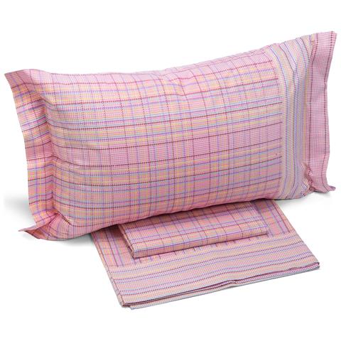 Completo Lenzuola Matrimoniale Sky In Cotone Colore Rosa Misura Matrimoniale - Foto 2