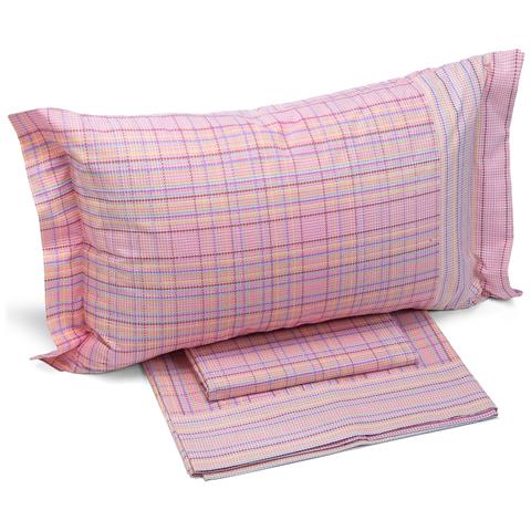 Completo Lenzuola Matrimoniale Sky In Cotone Colore Rosa Misura Matrimoniale - Foto 1