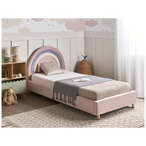 Letto Per Bambini Arcobaleno Velluto Landeillau 90 X 200 Cm Rosa - Foto 1