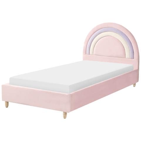 Letto Per Bambini Arcobaleno Velluto Landeillau 90 X 200 Cm Rosa - Foto 2