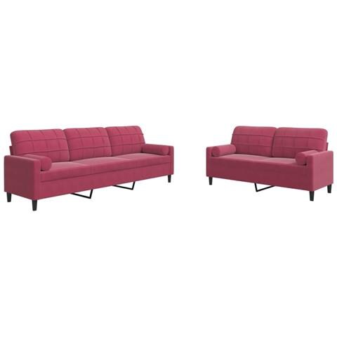 Set di Divani 2 pz con Cuscini e Rinforzi Rosso Vino in Velluto - Foto 1