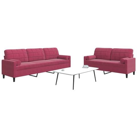 Set di Divani 2 pz con Cuscini e Rinforzi Rosso Vino in Velluto - Foto 2
