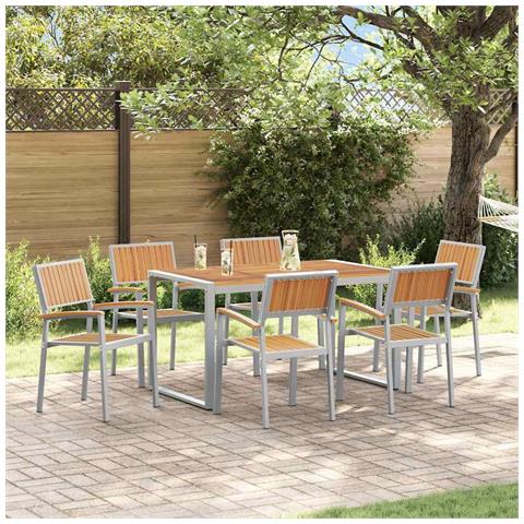 Set da Pranzo da Giardino in 7 Pezzi in Legno Massello di Acacia e Metallo - Foto 2
