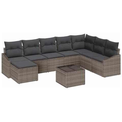 Set di 8 Pezzi Divano da Giardino con Cuscini Rattan Poliestere Nero - Foto 1