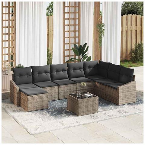 Set di 8 Pezzi Divano da Giardino con Cuscini Rattan Poliestere Nero - Foto 2