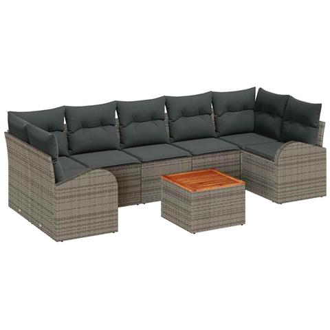 Set Divano da Giardino da 8 Pezzi con Cuscini Grigio Polyrattan Acacia - Foto 1