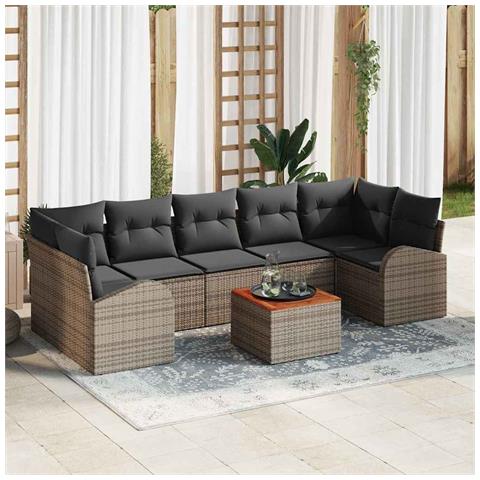 Set Divano da Giardino da 8 Pezzi con Cuscini Grigio Polyrattan Acacia - Foto 2