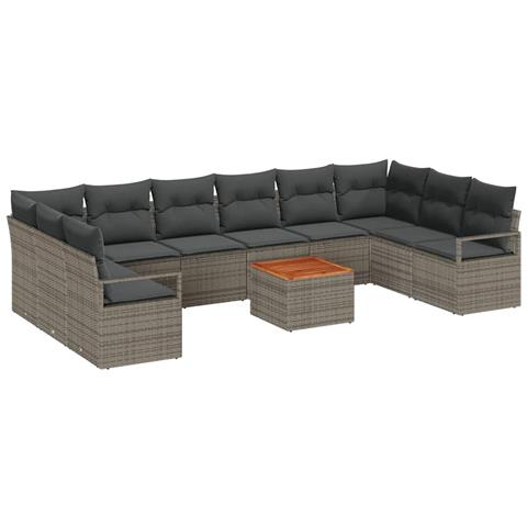Set Divano Giardino da 11 Pz con Cuscini Grigi in Rattan,  Divano Giardino a 2 posti con Storage & Cuscini Grigi - Foto 1