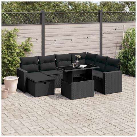 Set Divani da Giardino con Cuscini 8 pz Nero in Polyrattan - Foto 2