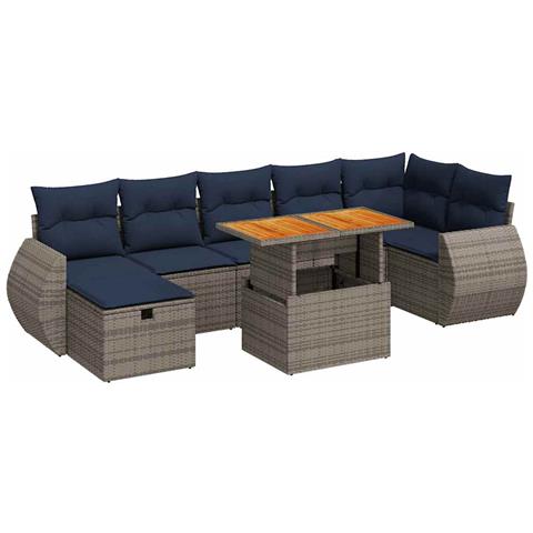 Set Divano da Giardino 8pz con Cuscini Grigio Polyrattan Acacia - Foto 1