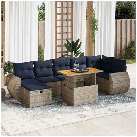 Set Divano da Giardino 8pz con Cuscini Grigio Polyrattan Acacia - Foto 2