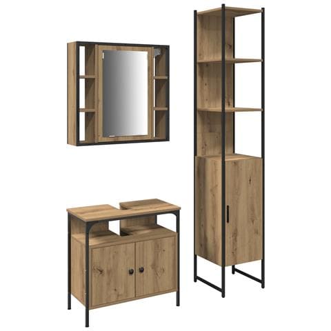 Set di Tavolo da Trucco a 3 Pezzi in Legno di Rovere Smoked - Foto 1