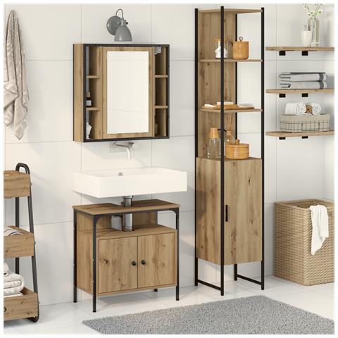 Set di Tavolo da Trucco a 3 Pezzi in Legno di Rovere Smoked - Foto 2