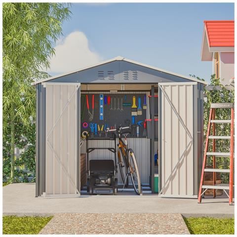 Capanno Portautensili 8x6ft In Metallo Grigio Con Porta A Battente, Colore Antracite - Ideale Per Attrezzi Da Giardino E Deposito Attrezzi - Foto 4