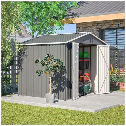 Capanno Portautensili 8x6ft In Metallo Grigio Con Porta A Battente, Colore Antracite - Ideale Per Attrezzi Da Giardino E Deposito Attrezzi - Foto 1