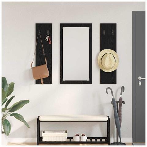 Appendiabiti a muro con specchio Rovere nero 96 x 1.5 x 90 cm - Foto 2