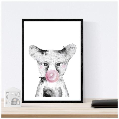Set Di 6 Stampe Animali Bambini Gomma Da Masticare Cervo Maiale Volpe Gufo Cane A3 Senza Cornice - Foto 6