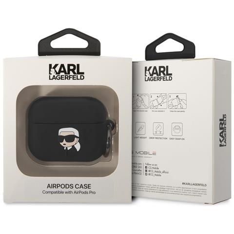 Custodia In Silicone Airpods Pro Karl Head 3d Protezione Lusso Antiurto, Nero - Foto 3