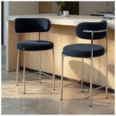 Set Di 2 Sgabelli Da Bar Scandinavi Olivia In Velluto A Coste Beige - Foto 2