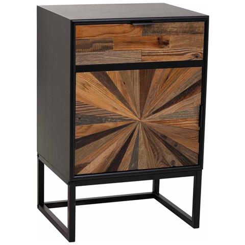 Comodino In Legno E Metallo Con 1 Cassetto E 1 Porta Marrone 44x36x67 - Foto 1