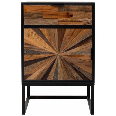 Comodino In Legno E Metallo Con 1 Cassetto E 1 Porta Marrone 44x36x67 - Foto 2