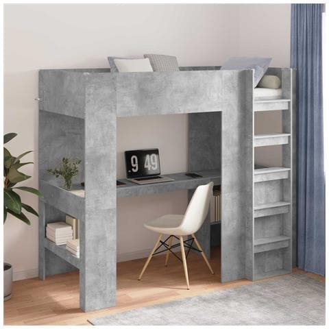 Struttura letto a castello con scrivania Grigio cemento - Foto 2