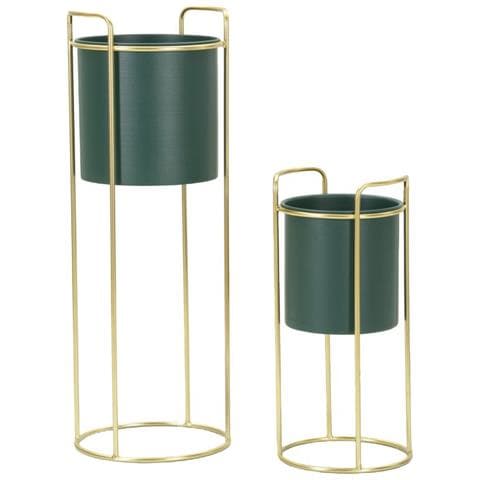 Set 2 Porta Vasi In Ferro Verde E Oro Grent Slim - Foto 1