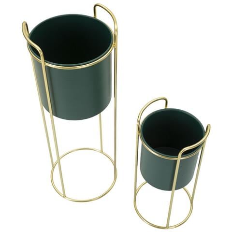 Set 2 Porta Vasi In Ferro Verde E Oro Grent Slim - Foto 2