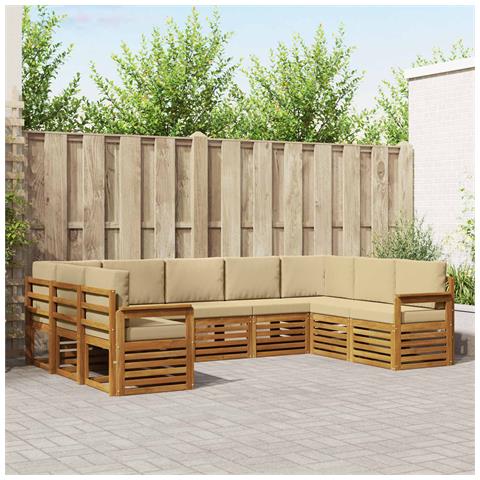 Set divani 9 pcs Naturale e Beige Legno di Acacia Massello - Foto 2