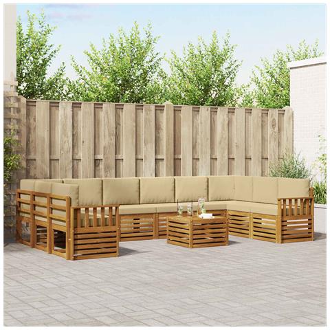 Set divani 11 pcs Naturale e Beige Legno di Acacia Massello - Foto 2