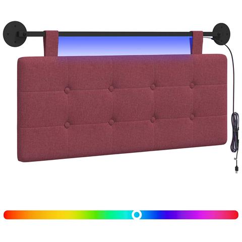 Testiera sospesa Con luce LED Rosso Vino Tessuto - Foto 1
