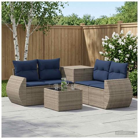 Set di divani 6 pz Grigio e Blu Navy Rattan sintetico e Acciaio - Foto 2