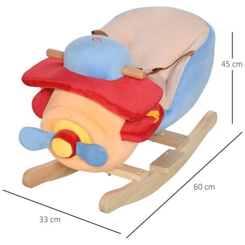 Aeroplano A Dondolo In Peluche Morbido Imbottito E Legno Massello Con Cintura Di Sicurezza - Foto 2