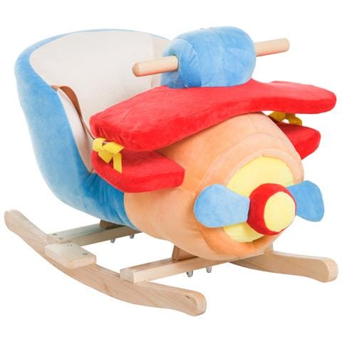 Aeroplano A Dondolo In Peluche Morbido Imbottito E Legno Massello Con Cintura Di Sicurezza - Foto 1
